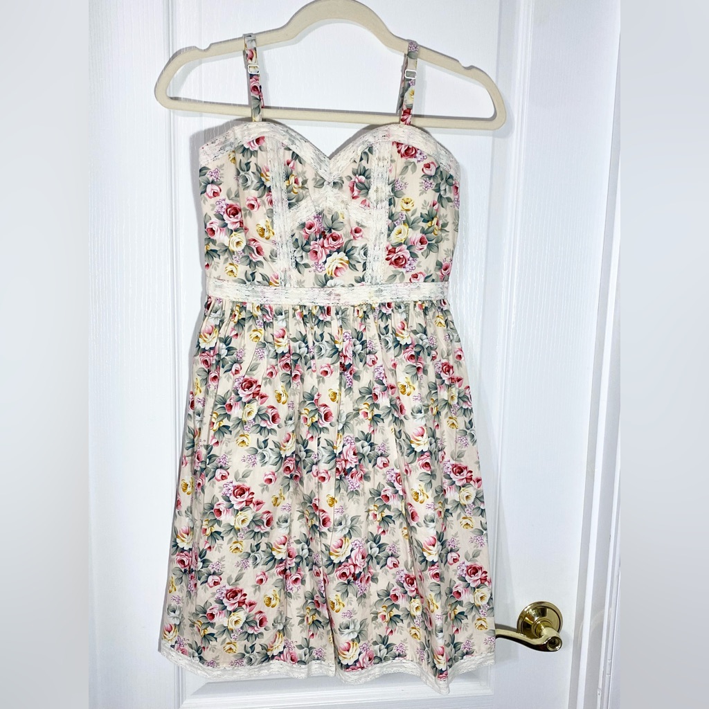 Nwt Modcloth Minuet Revolve Floral Lace Mini Sundress Cream Pink Small